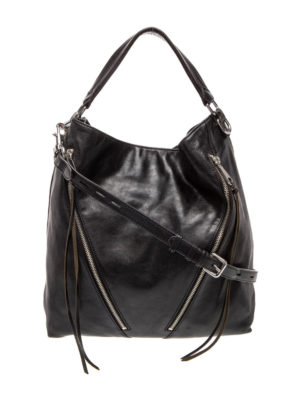 Rebecca Minkoff Moto Hobo Black LeatherZip-Accent Shoulder Bag Vintage - Picture 12 of 13